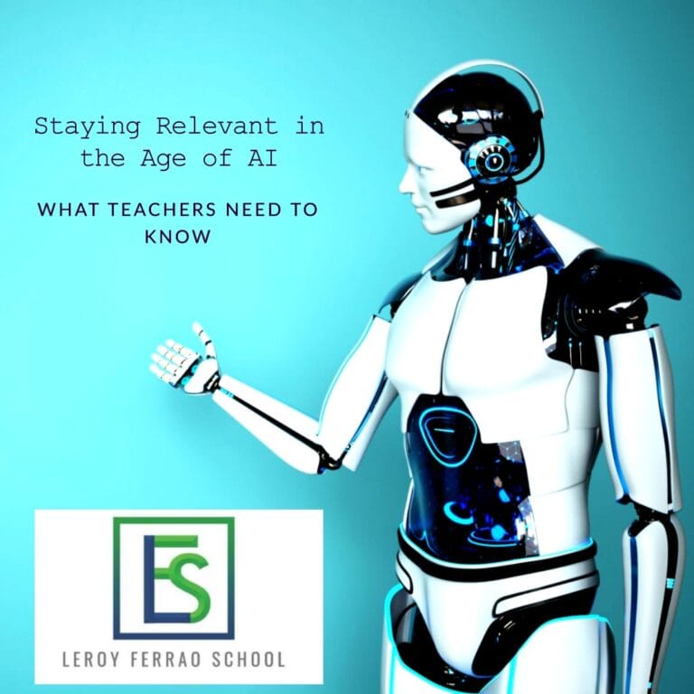 A teacher collaborating and using AI-powered tools in the classroom to enhance personalized learning, promote student collaboration, and streamline administrative duties, ensuring they stay relevant in the age of artificial intelligence."